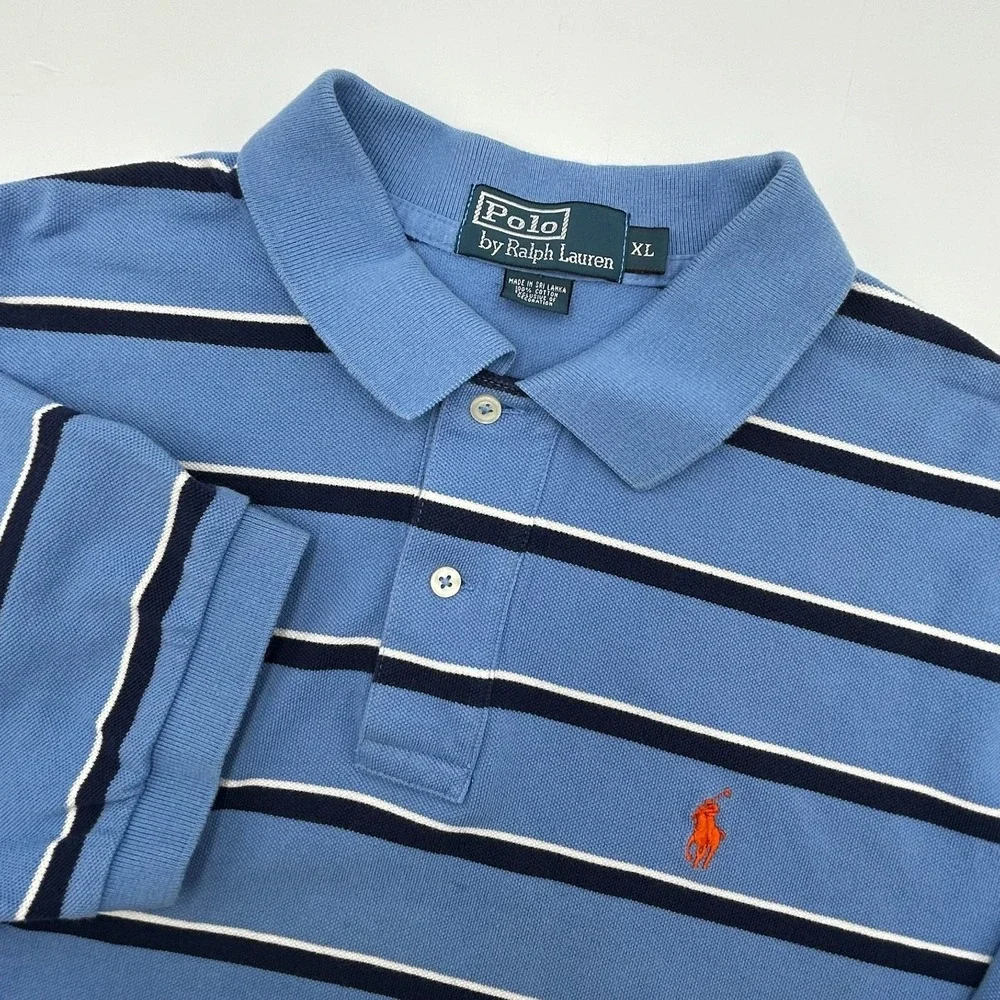 Polo by Ralph Lauren Men's XL Shirt Baby Blue w Blue & White Stripes 100% Cotton